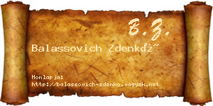Balassovich Zdenkó névjegykártya